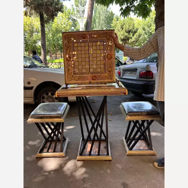 خرید میز تخته نرد خاتم کاری شده به همراه صفحه پذیرایی و صندلی