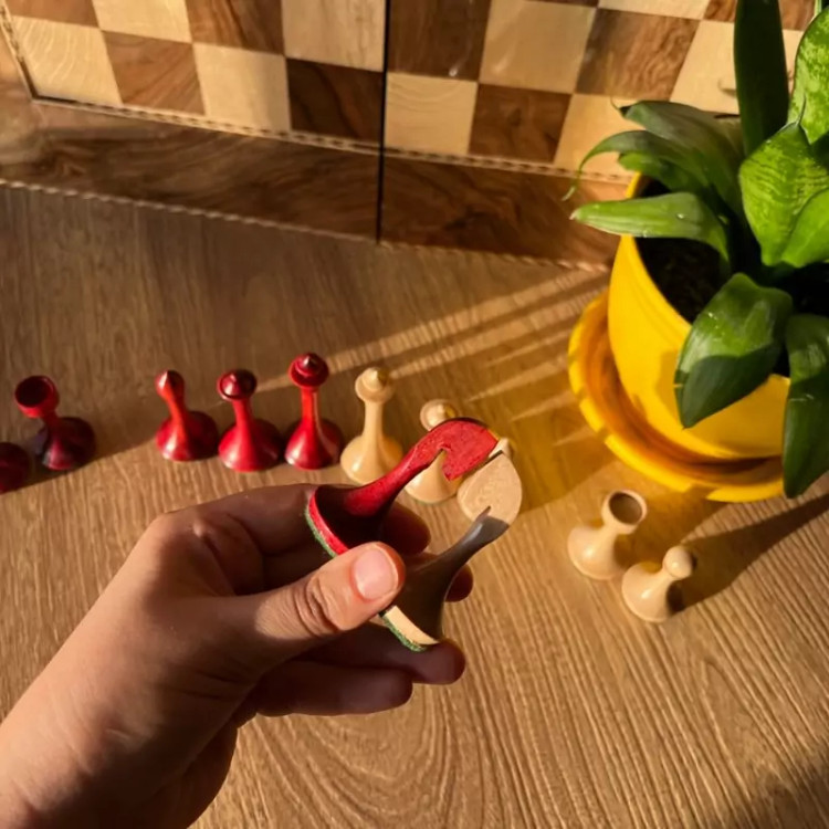 مهره شطرنج چوبی کلاسیک رنگی بدون وزنه