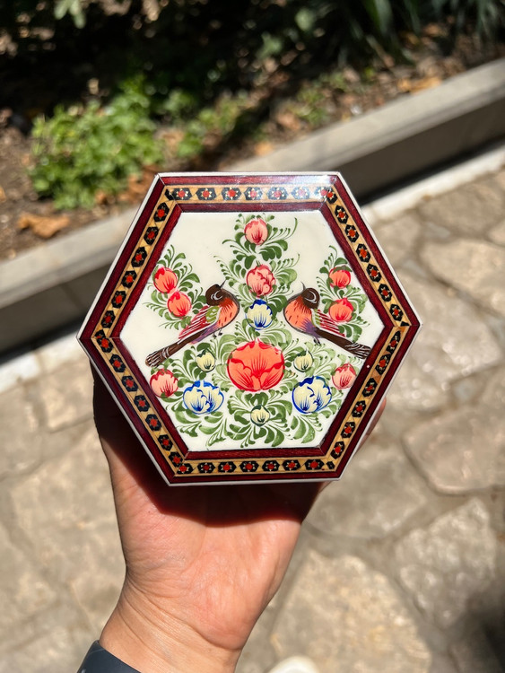 خرید جعبه جواهراتی ۶ ضلعی خاتم کاری شده