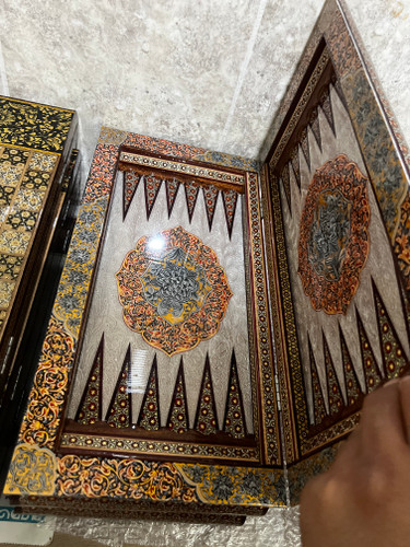 خرید تخته نرد خاتم کاری شده طرح گل و مرغ شطرنج خاتم